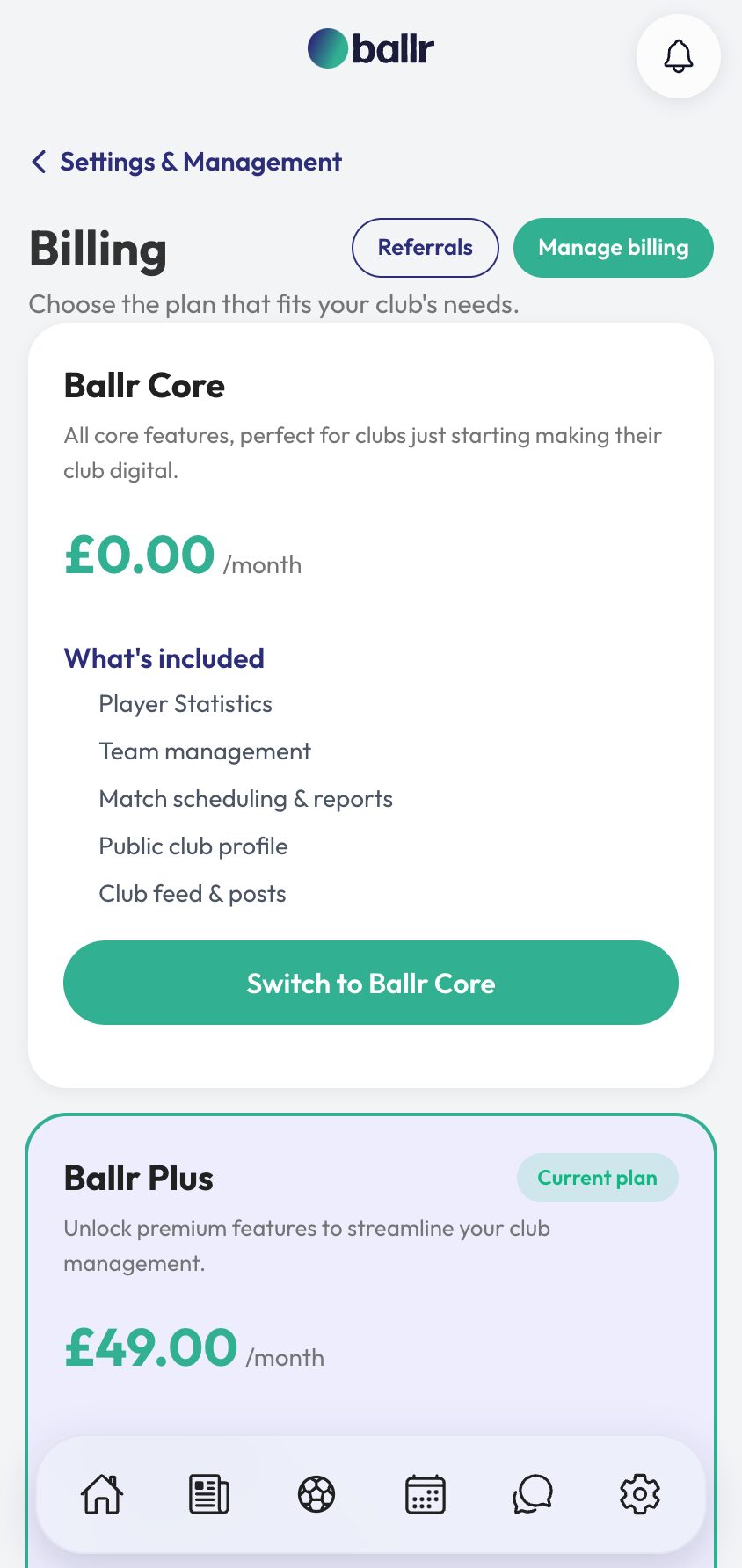Ballr Core or Ballr Plus in the Ballr app
