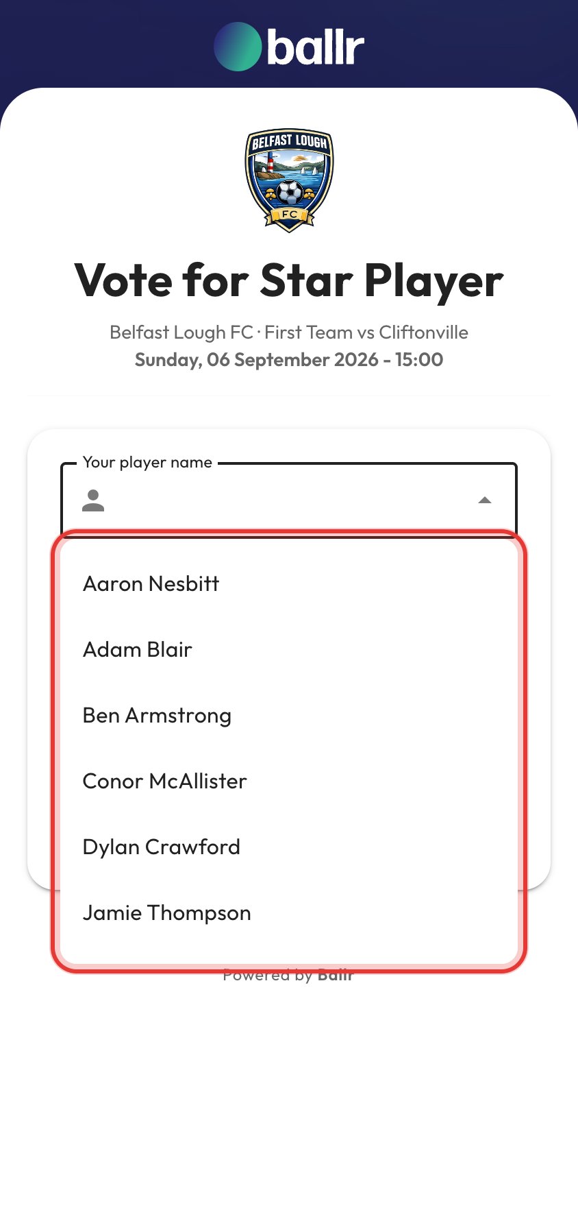 Star Player voting step 3 the voting page where a player picks their winner.