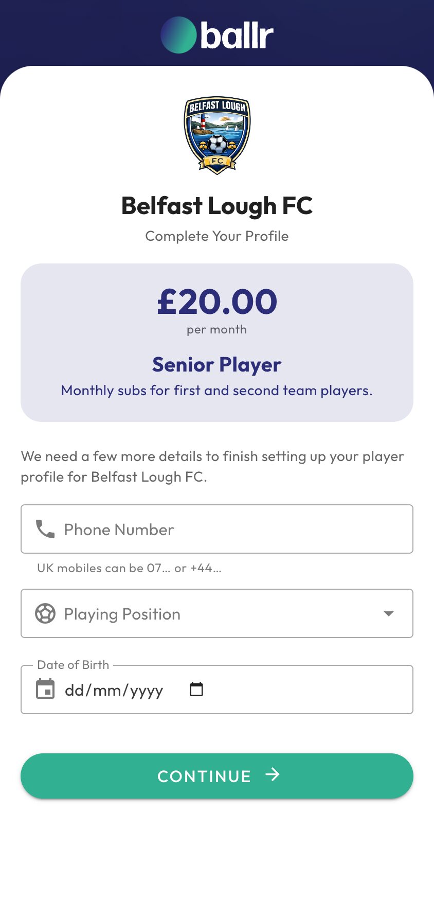 Membership payments step 3 the public membership signup page a player sees.