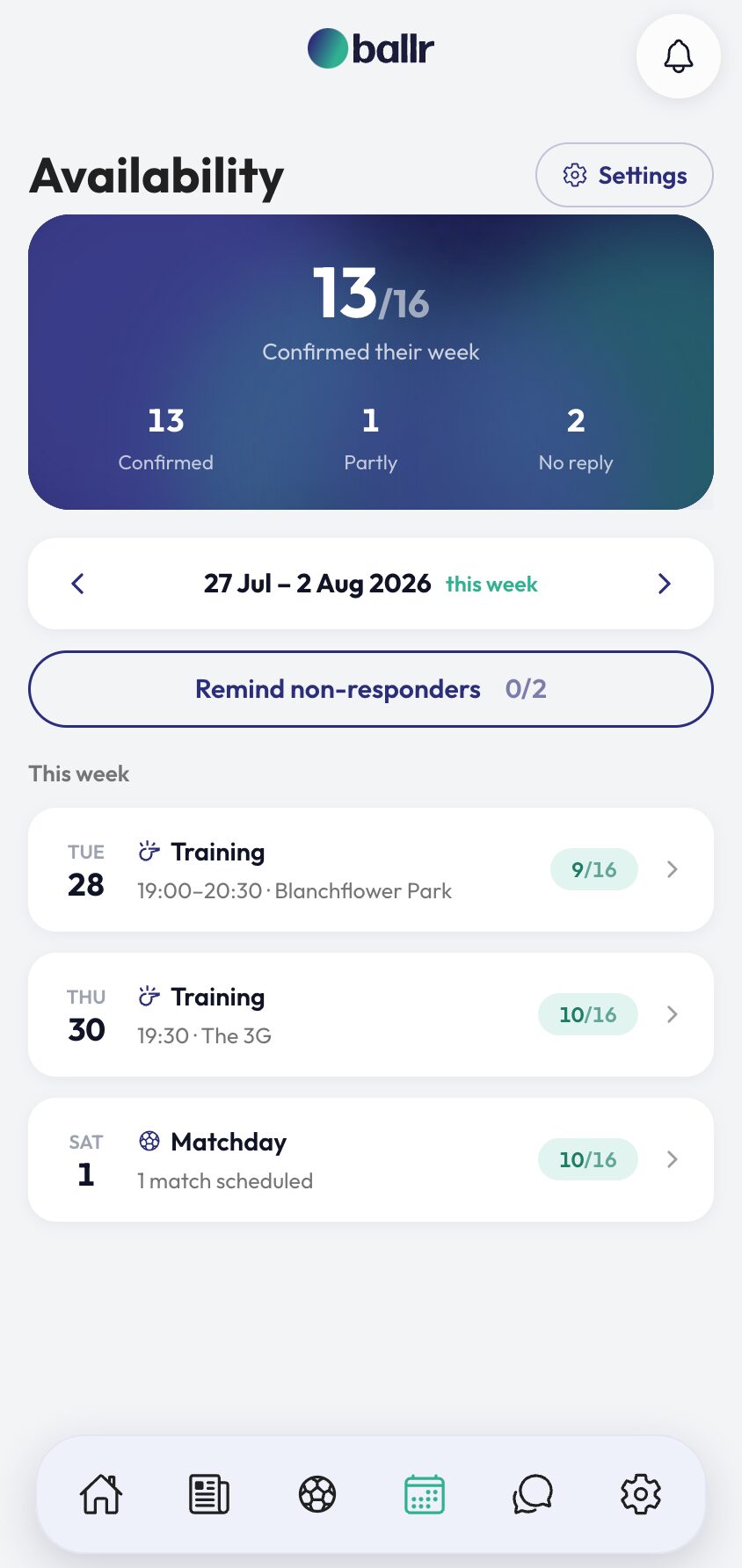 Player Availability Tracking in the Ballr app