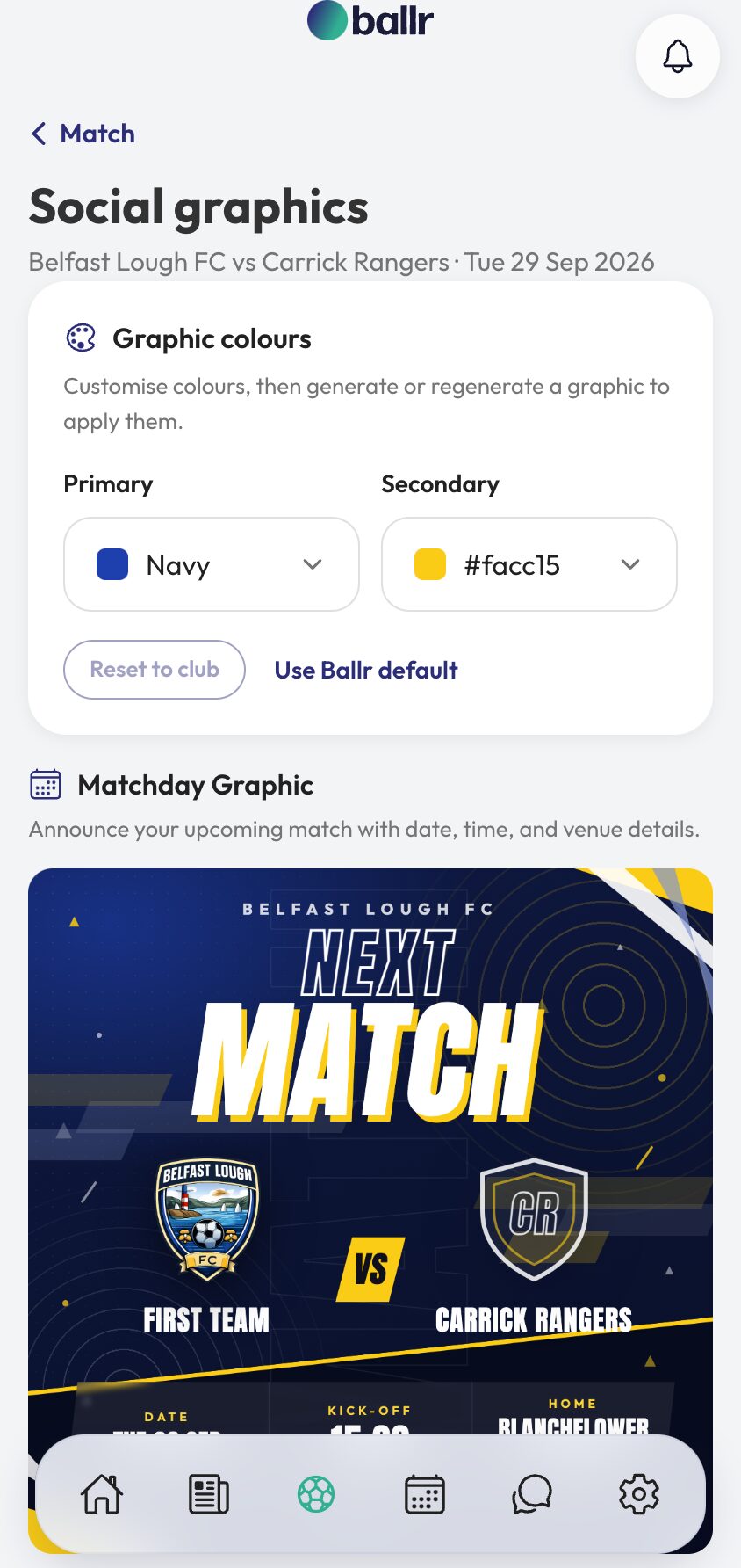Matchday Graphics for Social in the Ballr app