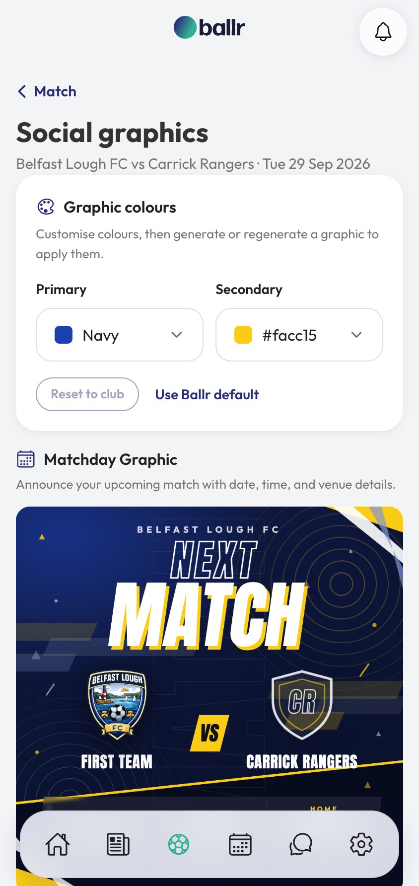 Social graphics step 2 the primary and secondary colour controls with reset options.