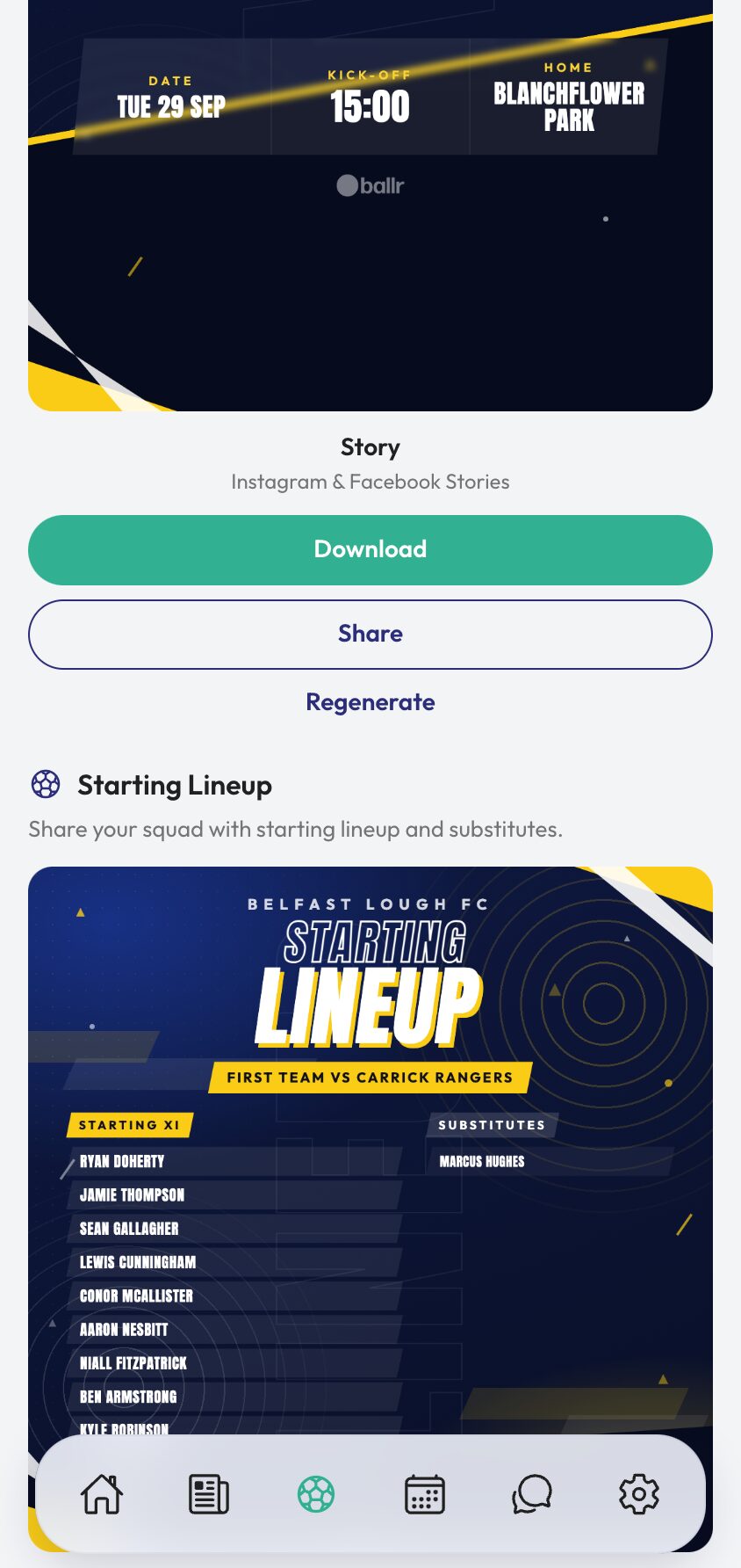 Social graphics step 3 square and story sizes with generate buttons.