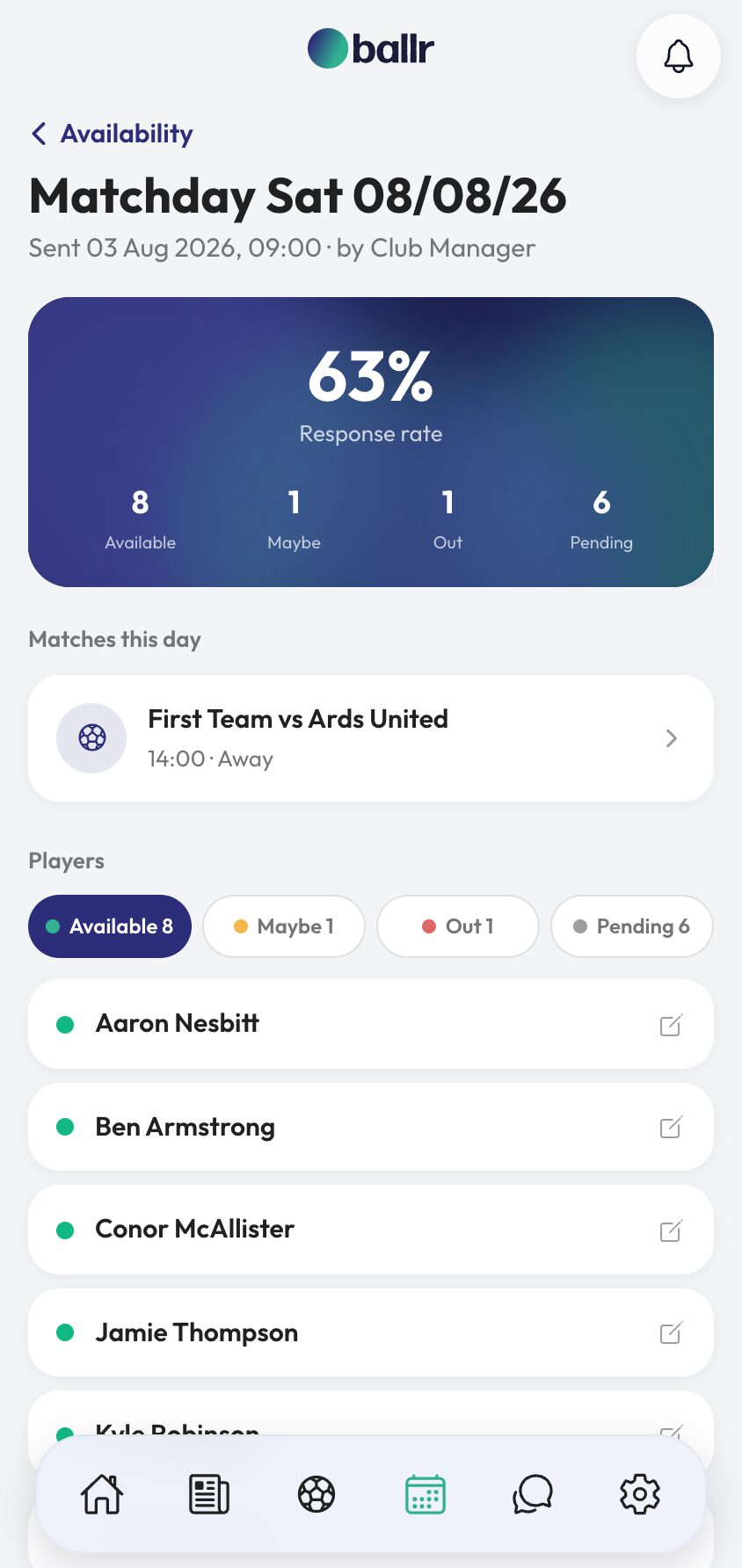 Picking Your Matchday Squad in the Ballr app