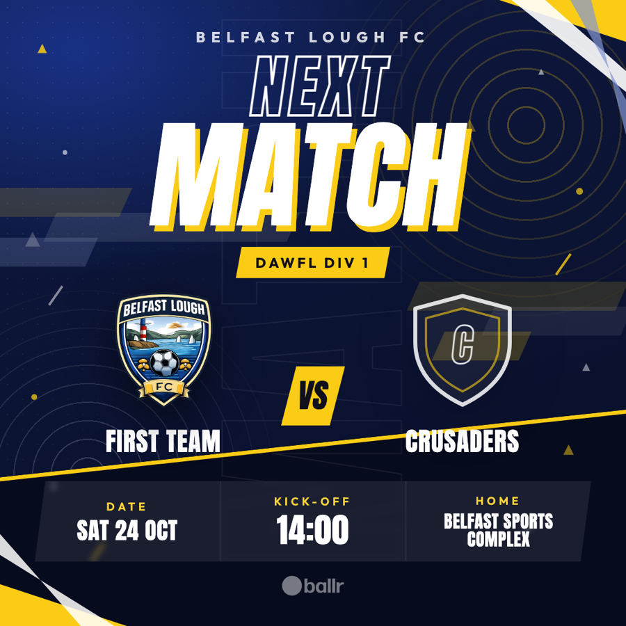 A Ballr next-match graphic for Belfast Lough FC against Crusaders